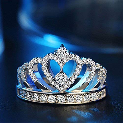 Panwa Jewelry Shop Princess Crown Ring Tiara Heart Silver Cubic Zirconia Cz Size 5-10 Cupronickel (6)