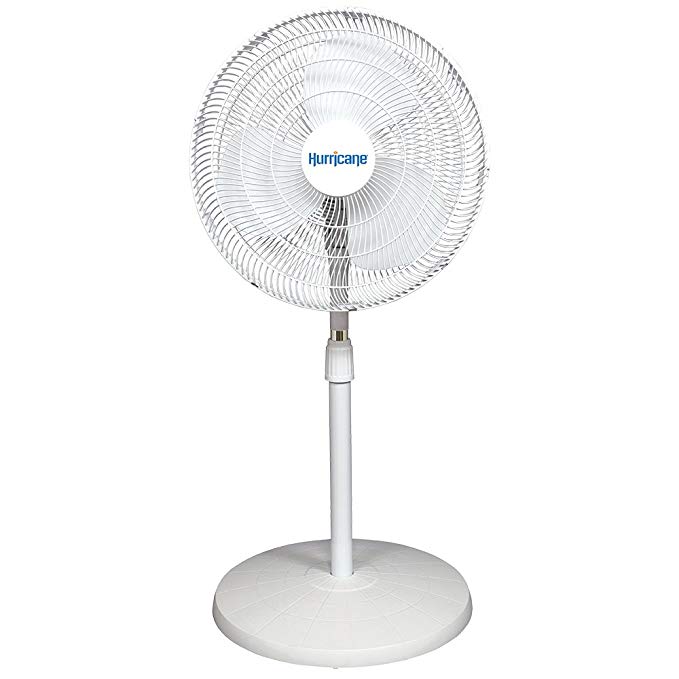 Hurricane Stand Fan - 16 Inch | Classic Series | Pedestal Fan with 90 Degree Oscillation, 3 Speed Settings, Adjustable Height 41 Inches to 55 Inches - ETL Listed, White