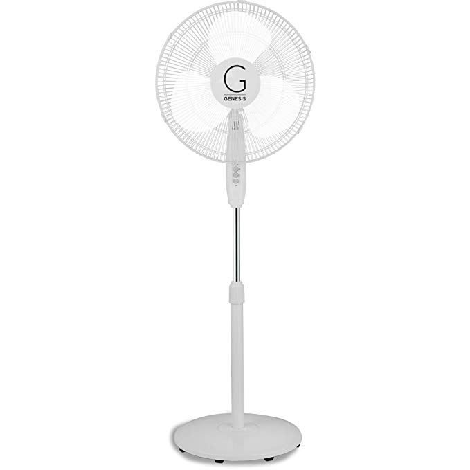 Genesis 16 Inch Standing Fan, Adjustable Height, Oscillating, White