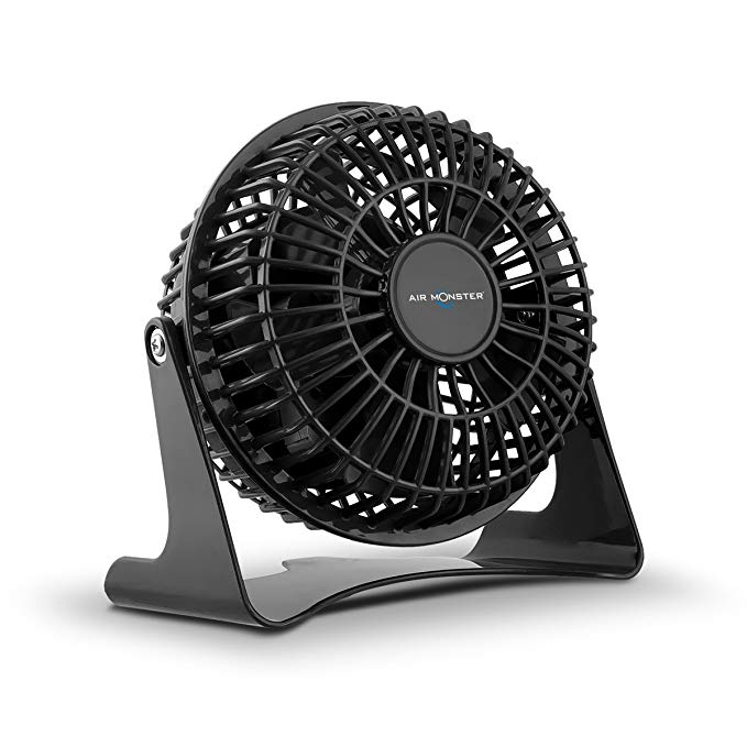 Air Monster Desk Fan - 4 Inch | Personal Fan | Desk Fan | Table Top Fan, 1 Speed Setting, Adjustable Tilt - ETL Listed, Black