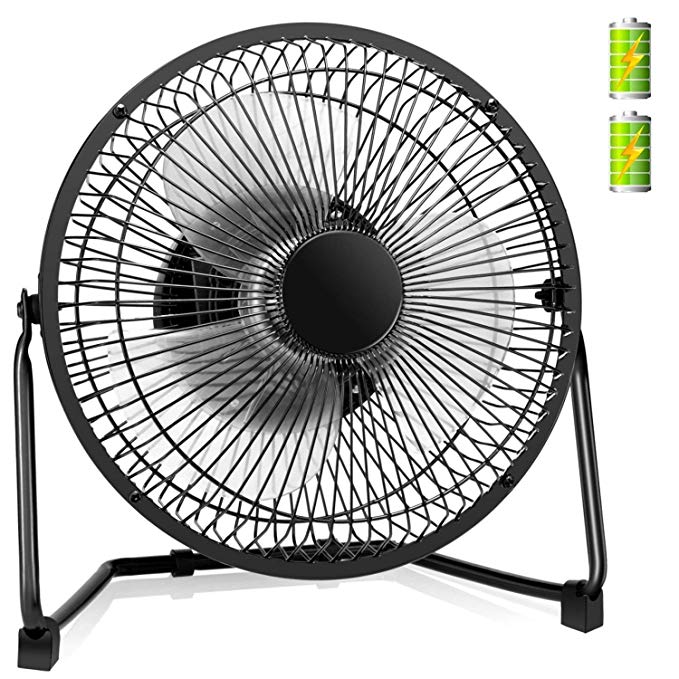 COMLIFE 9 inch Battery Operated & USB Powered Metal Desk Fan, Table Desk Personal Fan Two Speeds Powerful Airflow, Whisper Quite Operation Home Office Car Camping Study