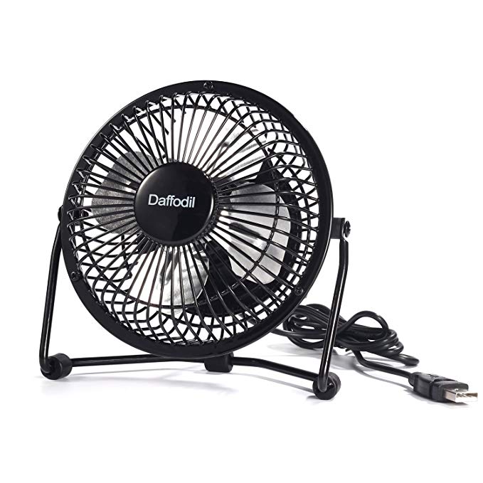 USB Fan, Daffodil UFN100B Mini Table Desk Personal Fan and Portable Metal Cooling Fan for Office Home School and Camping, High Compatibility, Power Saving with 360 Degree Rotation, 5.5 Inch (Black)
