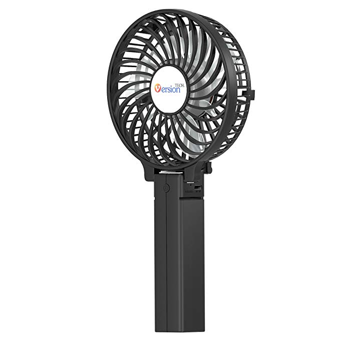 Mini Handheld Fan, VersionTECH. Personal Portable Desk Stroller Table Fan with USB Rechargeable Battery Operated Cooling Folding Electric Fan for Office Room Outdoor Household Traveling Black