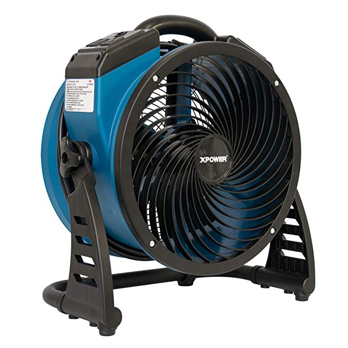 XPOWER P-26AR Industrial Axial Air Mover, Blower, Fan with Build-in Power Outlets for Water Damage Restoration, Home and Plumbing Use - 1 Amp, 1300 CFM, 4 Speeds