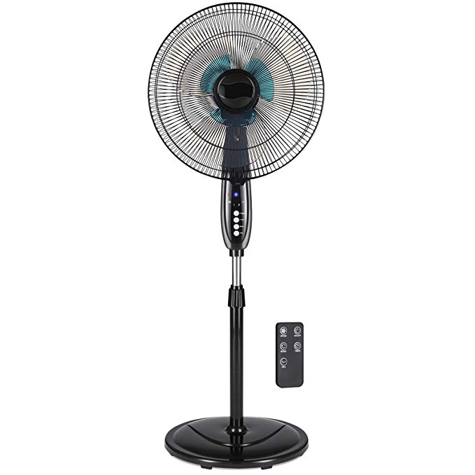 Best Choice Products 16in Adjustable Cooling Oscillating Standing Pedestal Fan w/ 7.5 Hour Timer, Double Blades, Remote Control, 3 Fan Modes, Front/Back Tilt - Black