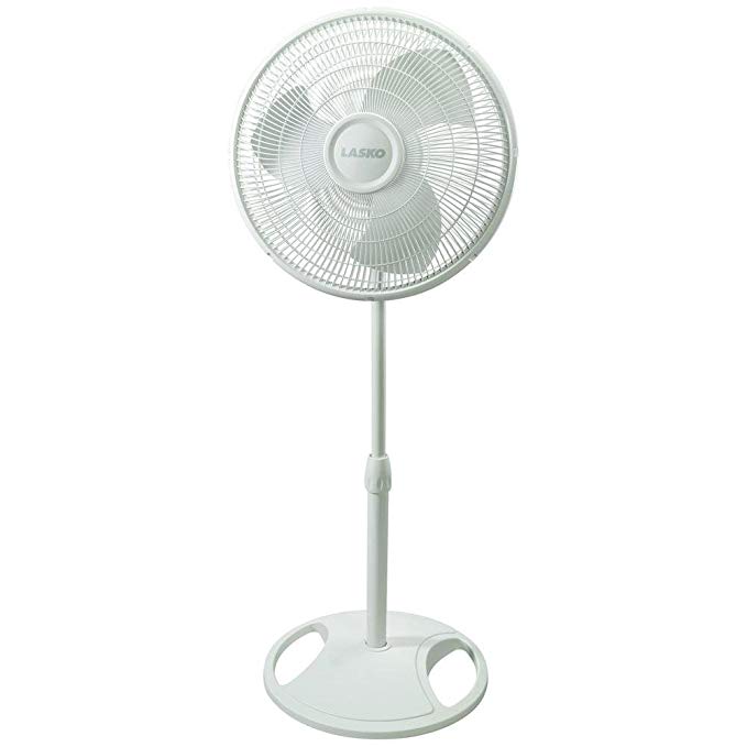 Lasko 16 Oscillating Pedestal Floor Fan with Multiple Speed Options, Fully Adjustable Height & Safety Fused Plug Included, White Finish by Lasko