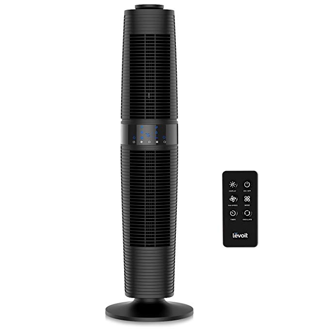 LEVOIT LV373 Tower Fan Oscillating with Remote Control, Standing Floor with 3 Speeds and Modes, 360° Manual Oscillation for Cooling, Automatic Shutoff Timer, Quiet and Energy Saving, 37 Inch, Black