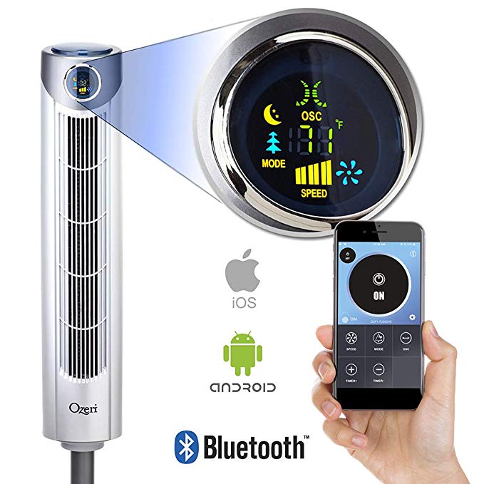 Ozeri Ultra 42” Oscillating Tower Fan, with Bluetooth