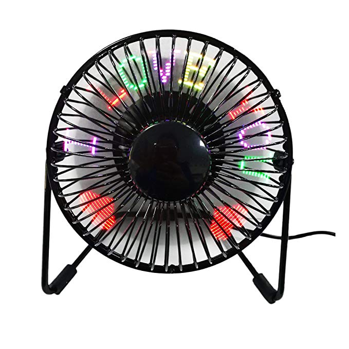 USB Programmable LED Desk Fan JUSTUP RGB Programmable Personal Table Cooling Fan 360°Rotation RGB LED Display Memory Function Durable Metal Phrame 5’ for Home and Office (Programmable Fan)