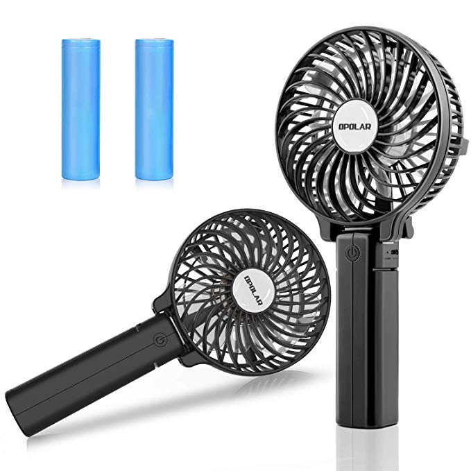 OPOLAR Handheld Portable Battery Operated Rechargeable USB Fan with Strong Airflow, Mini Personal Fan with 2200mAh Battery and 3 Settings for Travel Home and Office Use, Adjustable Angle - Two Pack