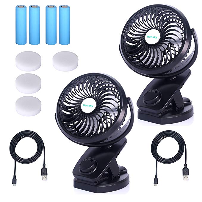 Honsky Quiet, 5000mAh, Battery Operated, 720°Rotation, Clip-on, Rechargeable Small Desk Fan, Portable Personal Electric Fan Stroller, Gym, Car, Office, Home, Outdoor, Travel, Camping, Black,2 Pcs