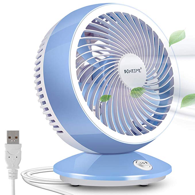 BONTIME Desk Fan - Table Fan for Home, Ultra Quiet Cooling Personal Fan Air Circulator Fan with Adjustable Tilt, Brushless Motor, USB Powered Fan - Long Cord, 6 Inches (Maya Blue)