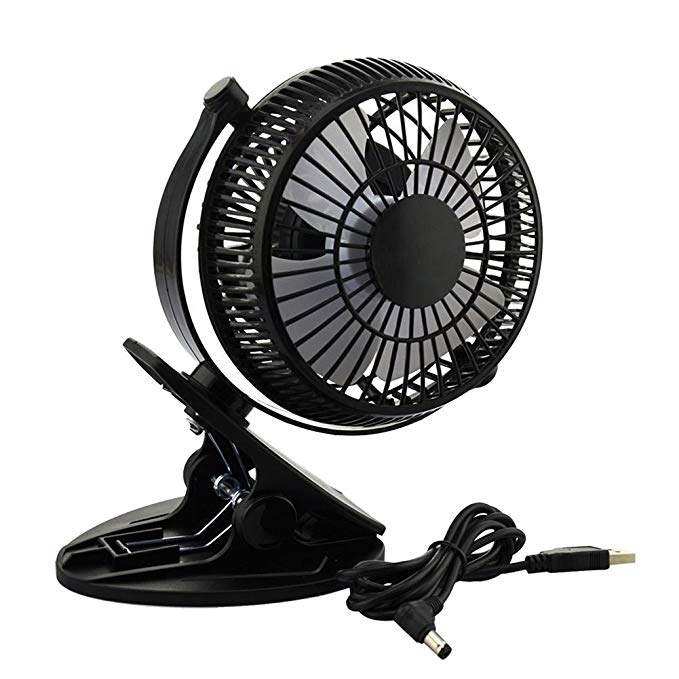 GLAMOURIC Clip on Desk Fan, 2 Speeds Nice Wind, 360 Degree Rotation Clip-on Portable Quiet Your Personal Cooling Device USB Powered, Black
