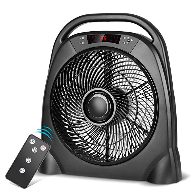 air choice Remote Floor Fan - 12 Inch Quiet Table Fan with Adjustable Speeds & Automatic Shutoff Timer, Sleep & Powerful Modes, Portable Box Fan for Home Bedroom Office